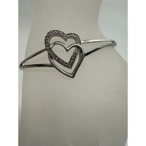 SAI Diamond Sterling Silver 925 Cuff Bracelet Double Hearts Sai Krishna